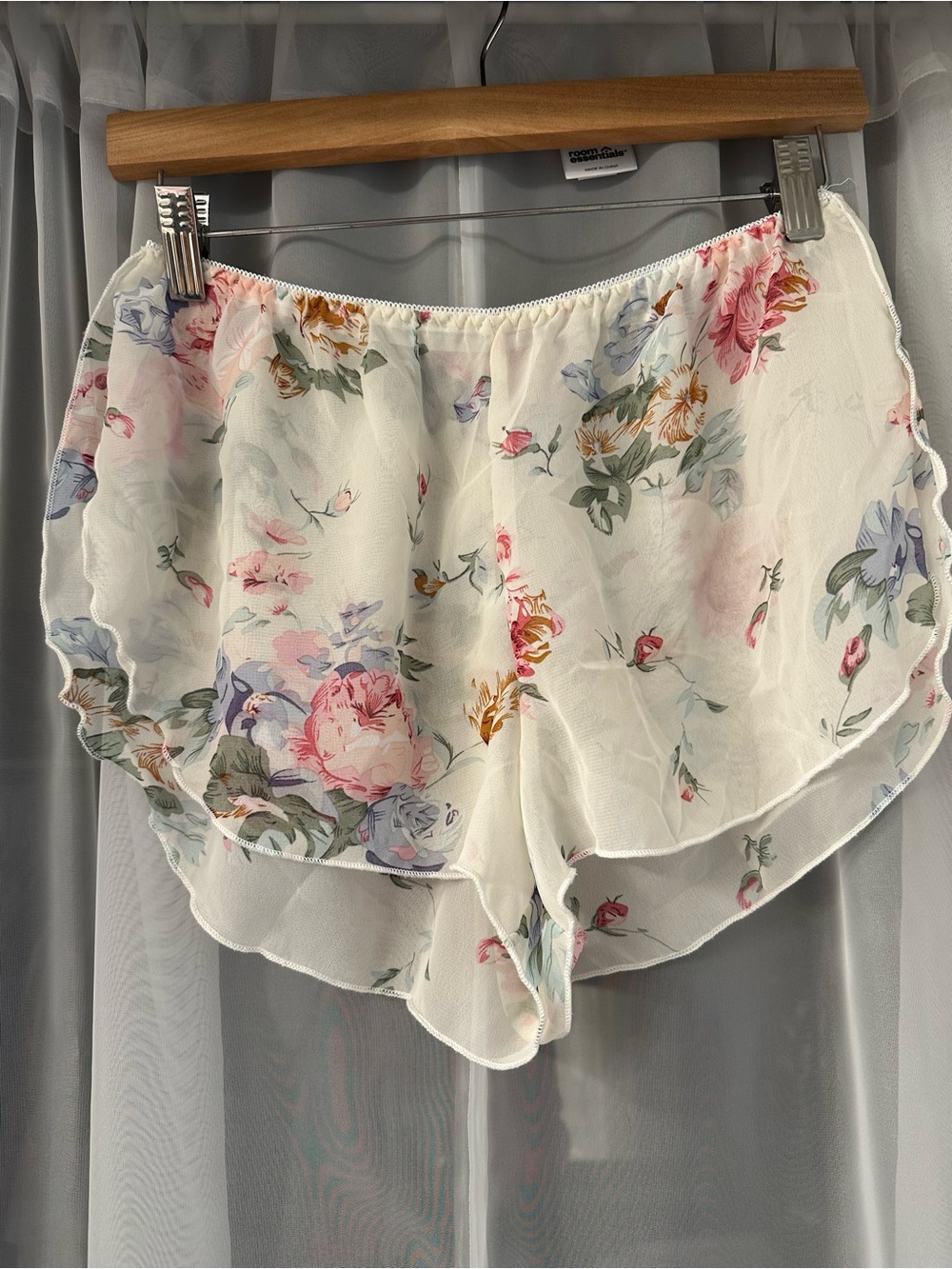 Floral Chiffon Lounge Shorts - White with Pastel Floral